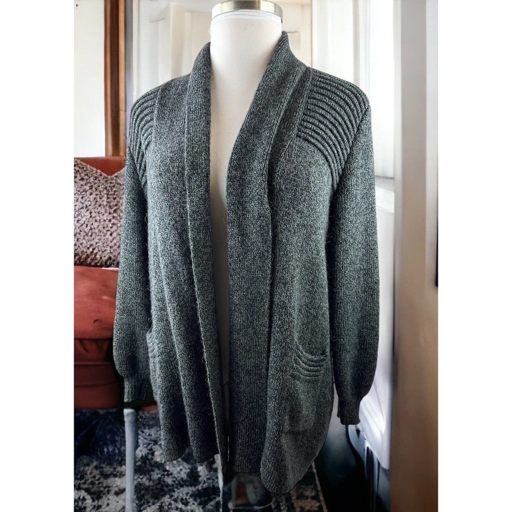 Alpaca Connection Grey Wool Blend Peruvian Shawl Collar Cozy Blanket Cardigan OS - Picture 12 of 12
